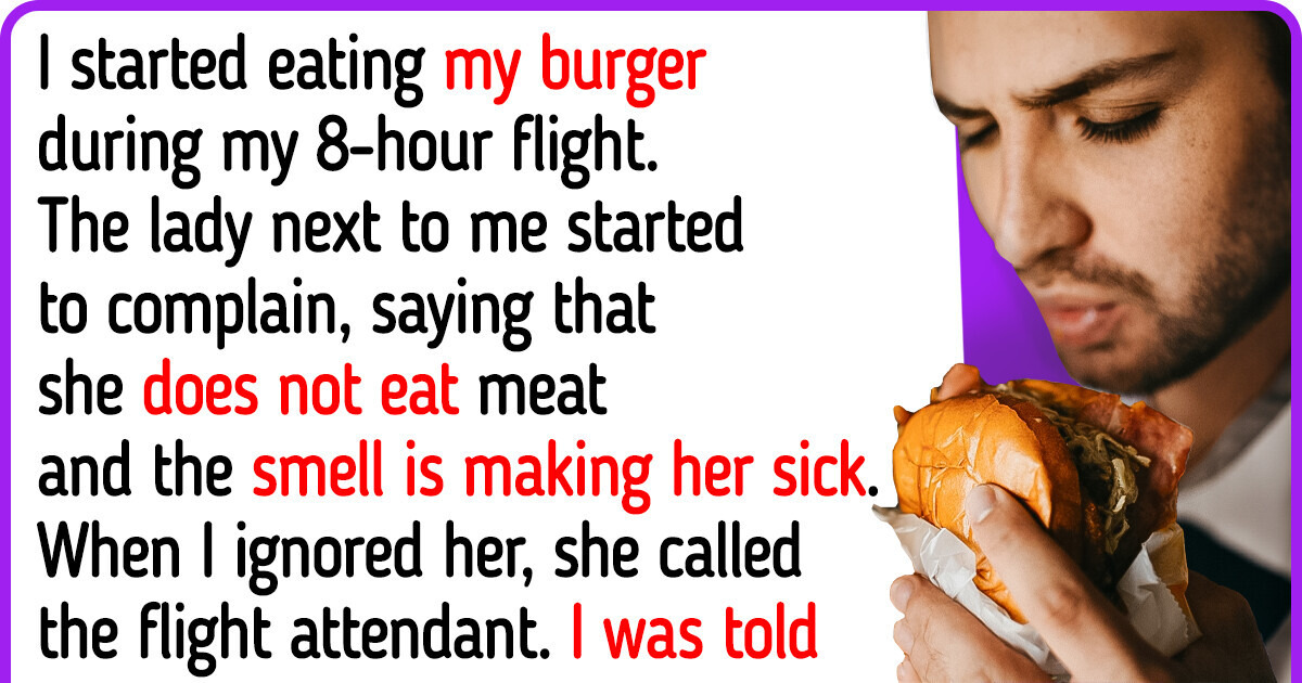 I’m Harassed by the Vegetarian Lady Next to Me for Eating a Burger on the Plane