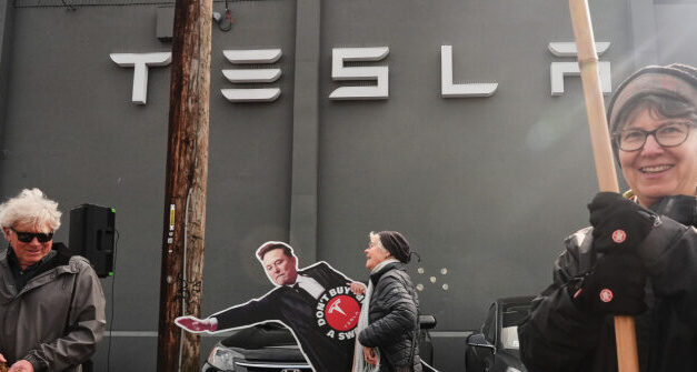 Pro-Elon Supporters Stage Counter Protest at New Jersey Tesla Dealership
