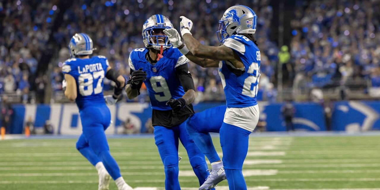Jameson Williams lets Jordan Addison know Detroit Lions receivers are best