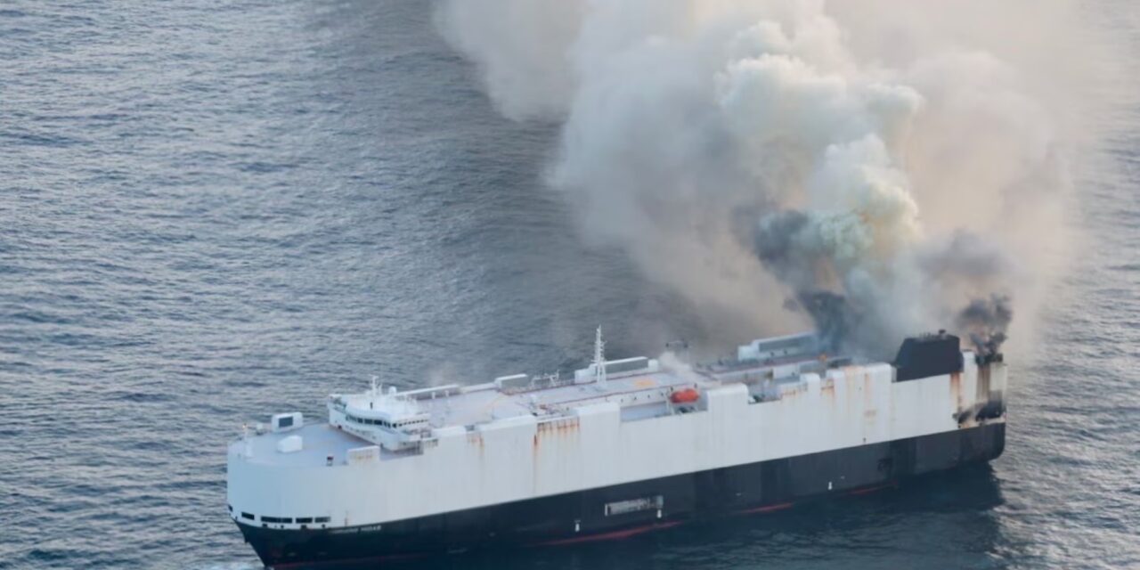 An abandoned ship full of EVs is burning in the Pacific 