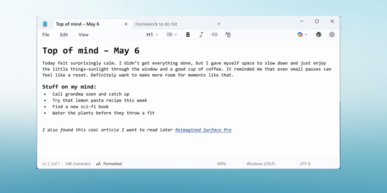 Microsoft adds Markdown formatting to Notepad