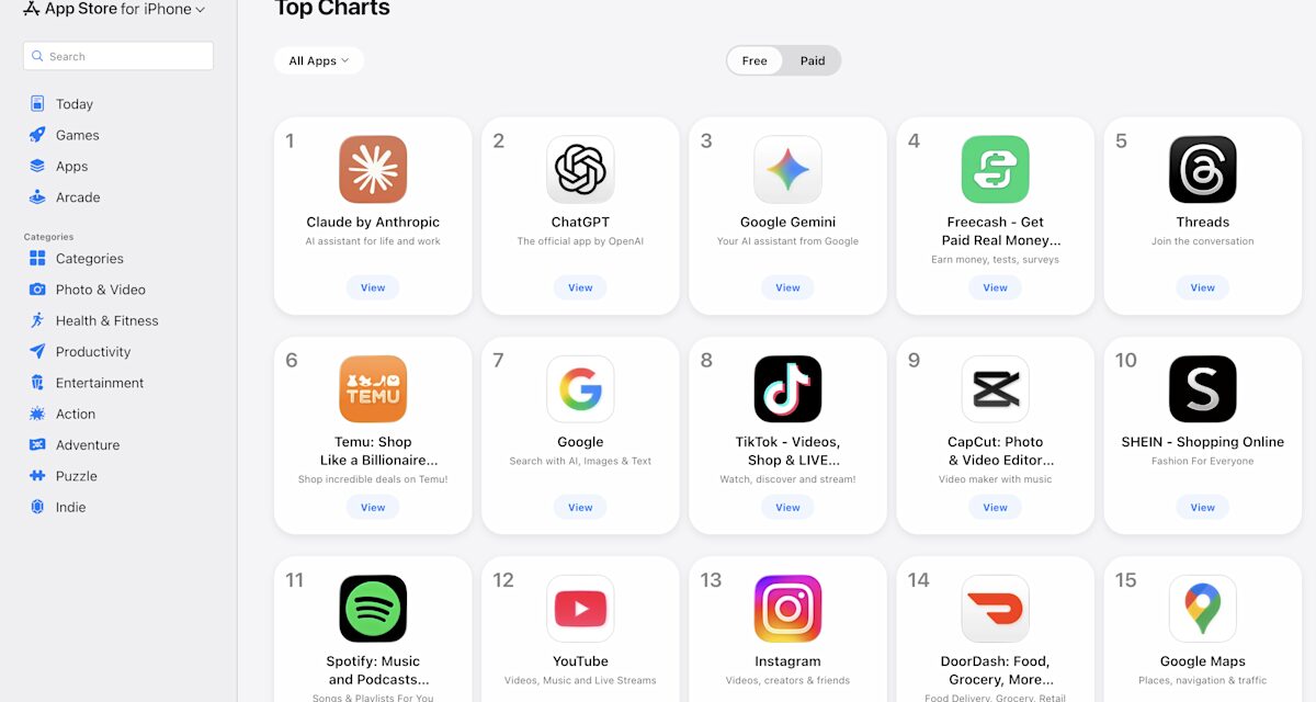 Anthropic’s Claude grabs top spot in App Store after Trump’s ban