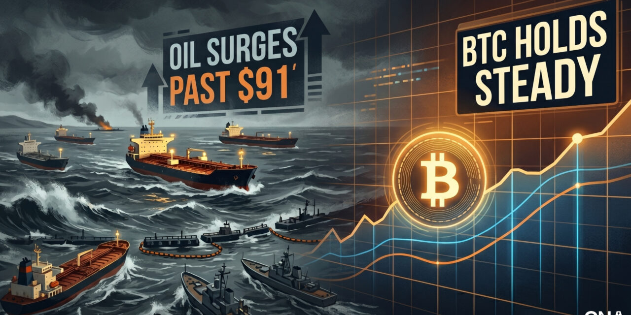 BTC Holds Steady as Iran Closes Strait of Hormuz and Oil Surges Past $91