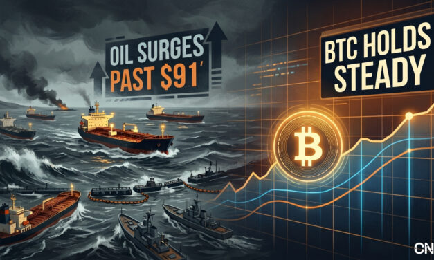 BTC Holds Steady as Iran Closes Strait of Hormuz and Oil Surges Past $91
