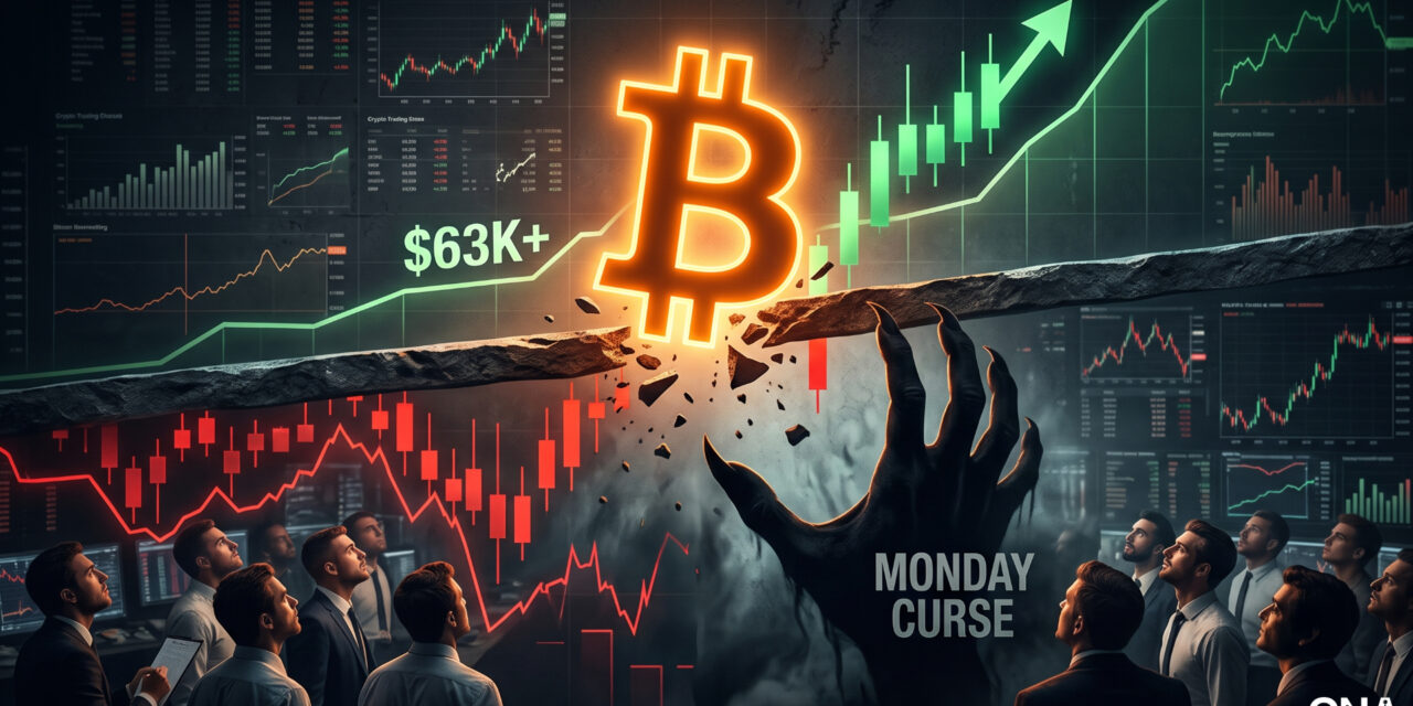 Bitcoin Squeezes Past $63K, But Traders Brace for “Monday Curse” to Strike Again