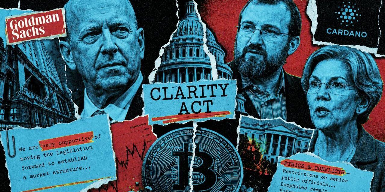 CLARITY Act splits Wall Street and crypto as Goldman Sachs breaks with banks and Charles Hoskinson backs Warren