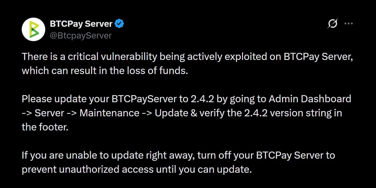 Bitcoin Lightning Nodes Hit as BTCPay Signals Emergency 2.4.2 Fix