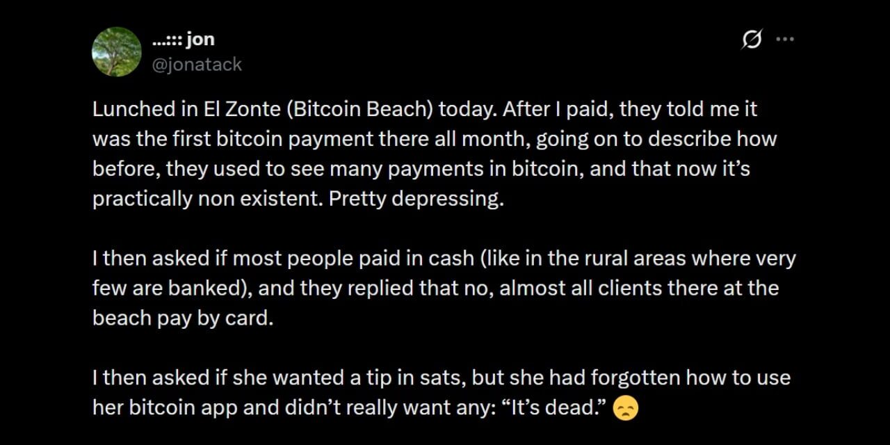 Bitcoin Core Dev Warns Bitcoin Payments Vanish at Bitcoin Beach