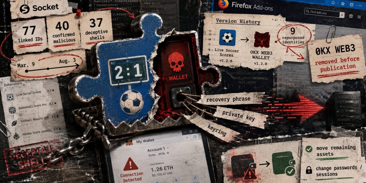 40 malicious Firefox add-ons targeted crypto wallets, and 9 began as sports-score tools