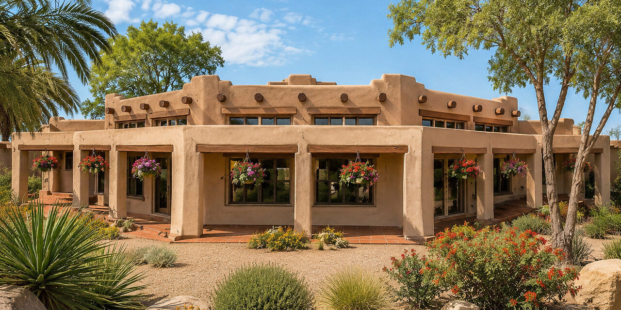 Associated Designs | Santa Fe Home Plan Blends Pueblo Style with Modern Open Living