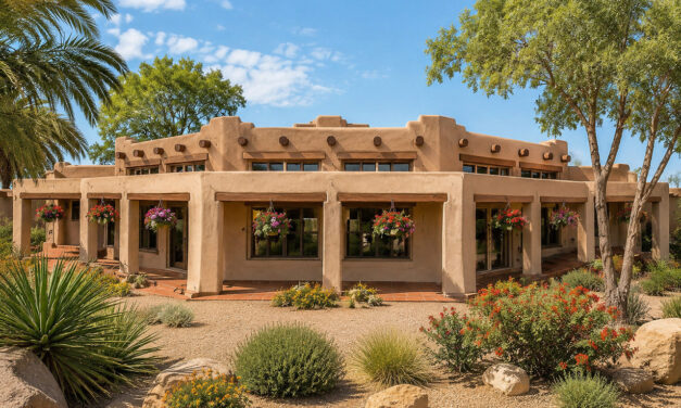 Associated Designs | Santa Fe Home Plan Blends Pueblo Style with Modern Open Living