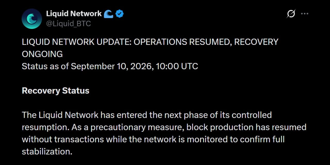 Liquid Network Resumes Block Production After 4,000 BTC Exploit